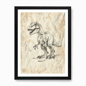 Allosaurus Dinosaur Black Ink & Sepia Illustration 3 Art Print