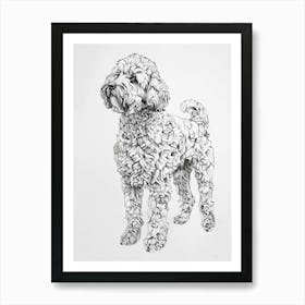 Labradoodle Dog Line Sketch 2 Art Print