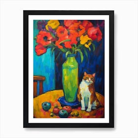 Delphinium With A Cat 1 Fauvist Style Painting Art Print