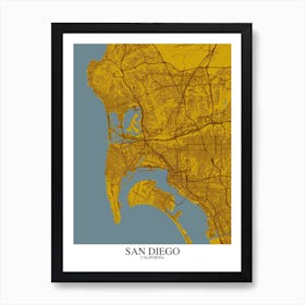 San Diego California Yellow Blue Art Print