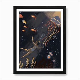 Woman Swiming Diving Underwater Art Print