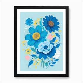 Beautiful Flowers Illustration Vertical Composition In Blue Tone 39 Art Print