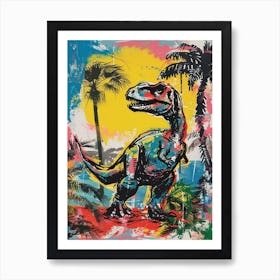 Dinosaur With Palm Trees Graffiti Inspired 2 Art Print