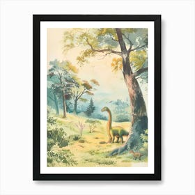 Dinosaur In The Meadow Vintage Storybook Painting Art Print