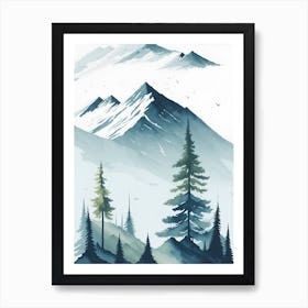 Mountain And Forest In Minimalist Watercolor Vertical Composition 246 Art Print