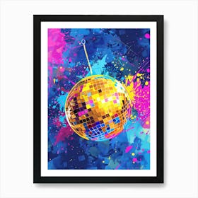 Disco Ball On A Blue Background Art Print