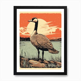 Vintage Bird Linocut Canada Goose 3 Art Print