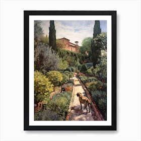 Painting Of A Dog In Gardens Of Alhambra, Spain In The Style Of Watercolour 03 Art Print