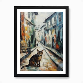 Painting Of Lisbon Portugal With A Cat In The Style Of Impressionism 4 Art Print
