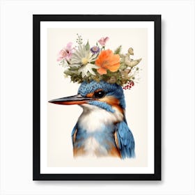 Bird With A Flower Crown Kingfisher 3 Art Print