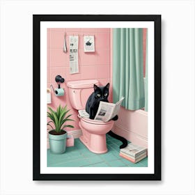 Cat Reading On A Toilet (1) Art Print