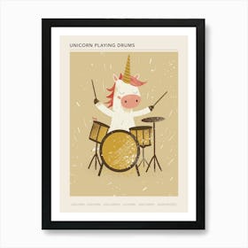 Unicorn Playing Drums Muted Pastel 2 Poster Art Print