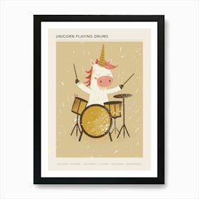 Unicorn Playing Drums Muted Pastel 2 Poster Poster