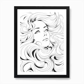 Wavy Hair Fine Line Drawing Colouring Book Style 2 Art Print