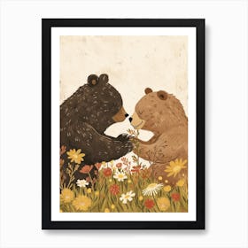 Two Bears Playing Together In A Meadow Storybook Illustration 3 Art Print