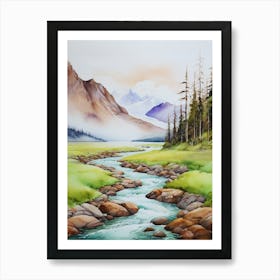 Watercolour Of A Mountain Stream.14 Art Print