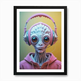 Alien With Headphones 2 Art Print