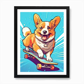 Corgi Dog Skateboarding Illustration 1 Art Print