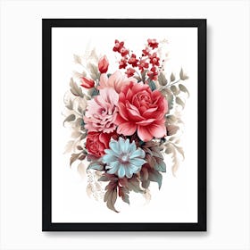 Bouquet Of The Red Flower With Leaves Art Print