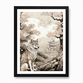 Honshu Wolf Vintage Painting 3 Art Print