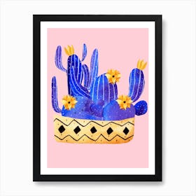 Golden Pot And Cactus Composition Art Print