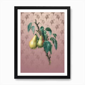 Vintage Lemon Pear Botanical on Dusty Pink Pattern n.1657 Art Print