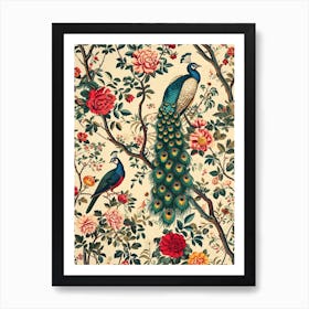 Sepia Peacock Decadent Bird Wallpaper 2 Art Print