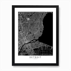 Detroit Black And White Map Art Print