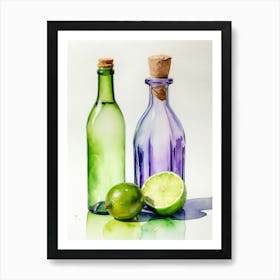 Lime and Grape near a bottle watercolor painting 19 Art Print