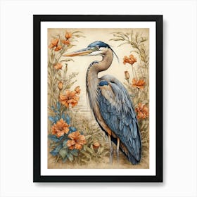 Default Great Blue Heron William Morris Style Bird Art Print 0 Art Print