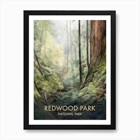 Redwood National Park Watercolour Vintage Travel Poster 4 Art Print