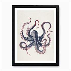 Octopus Dancing With Tentacles Linocut Inspired 1 Art Print