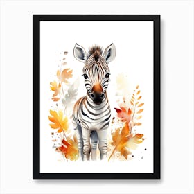 A Zebra Watercolour In Autumn Colours 1 Art Print