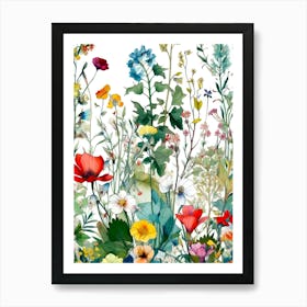 Watercolor Wild Flowers nature meadow Art Print
