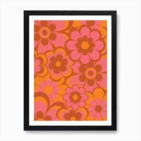 Retro Floral Pink & Brown Art Print