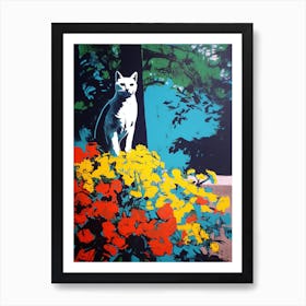 A Painting Of A Cat In Brooklyn Botanic Garden, Usa In The Style Of Pop Art 01 Art Print