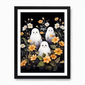 Cute Bedsheet Ghost, Botanical Halloween Watercolour 11 Art Print