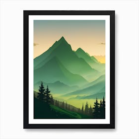 Misty Mountains Vertical Composition In Green Tone 162 Art Print