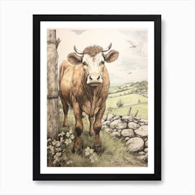 Storybook Animal Watercolour Cow 3 Art Print