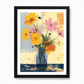 Cosmos Flowers On A Table   Contemporary Illustration 2 Art Print