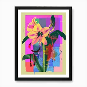 Amaryllis 5 Neon Flower Collage Art Print