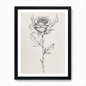 English Rose Burning Line Drawing 2 Art Print