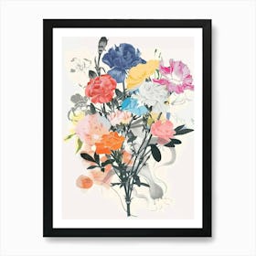 Carnation 4 Collage Flower Bouquet Art Print