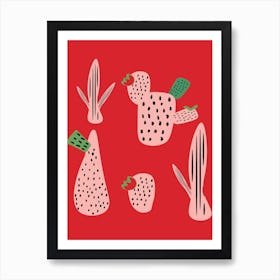 Mid Mod Cactus Red Art Print