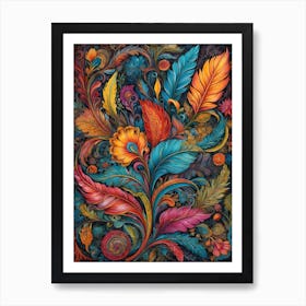 Colorful Leaves And Flowers Art Print