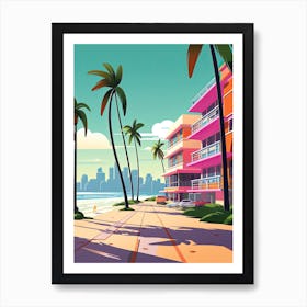 Miami Beach Florida, Usa, Flat Illustration 1 Art Print