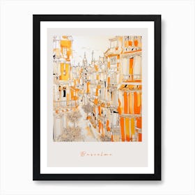 Barcelona Spain 2 Orange Drawing Poster Art Print