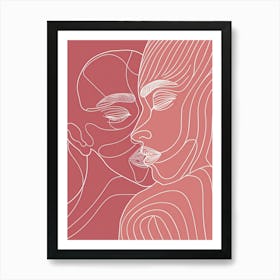 Minimalist Portrait Line Pink Woman 6 Art Print