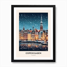 Winter Night  Travel Poster Copenhagen Denmark 3 Art Print