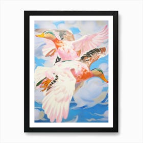 Pink Ethereal Bird Painting Mallard Duck 3 Art Print